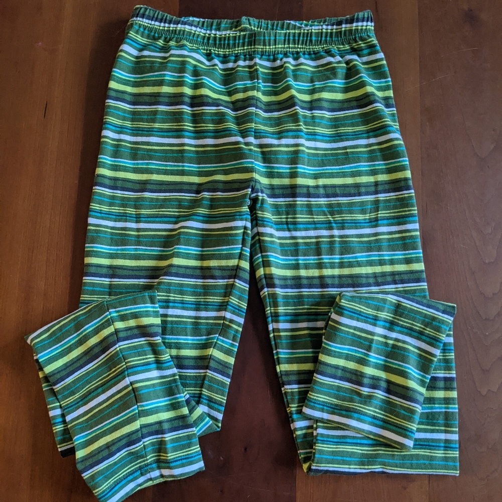 Pact, Girl's 95% Organic Cotton Legging, Size 8/9, green and white stripe